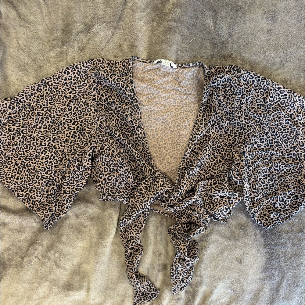 American Eagle Leopard Print Tie-Front Blouse